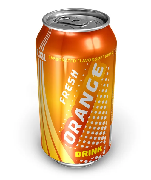 Bebida de refresco de naranja en lata de metal — Foto de Stock