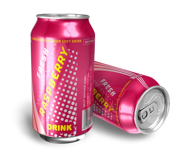 Bebidas de refresco de frambuesa en latas de metal — Foto de Stock