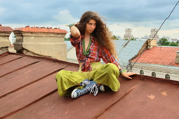 stock image Girl on a roof