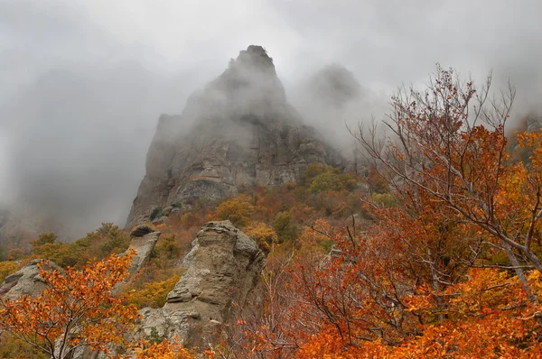 Montanhas de outono nevoeiro — Fotografia de Stock