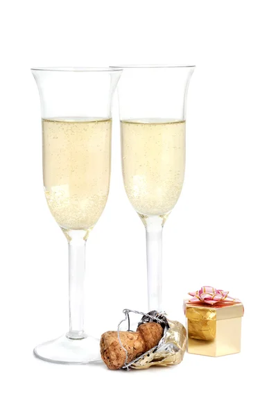Şampanya ve hediye — Stok fotoğraf
