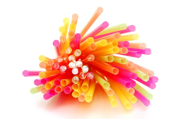 stock image Colorful drinking straws close-up on white background