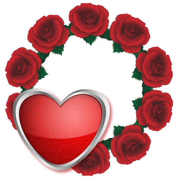 花圈从红玫瑰和白色背景上的心 — 图库照片