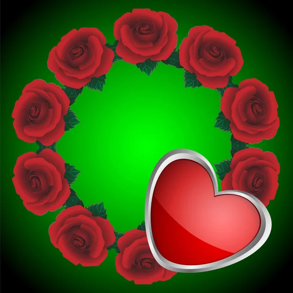 Fond vert et roses — Image vectorielle