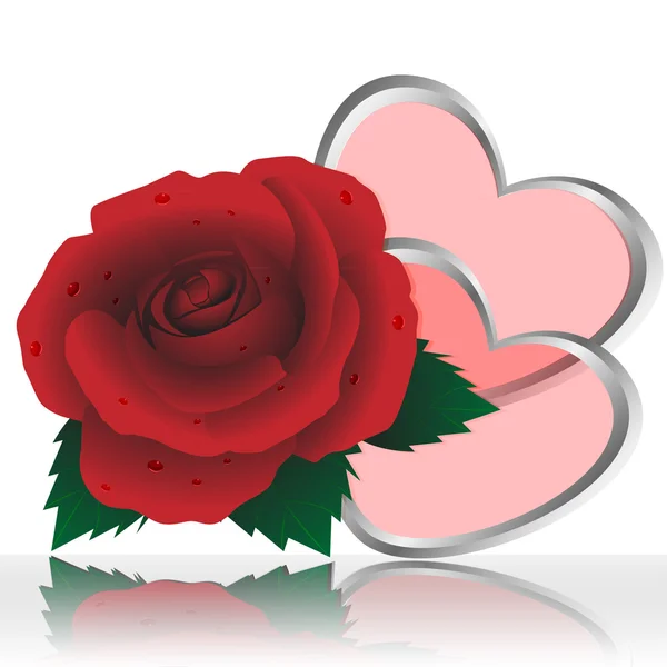 Zwei Herzen und Rose — Stockvektor