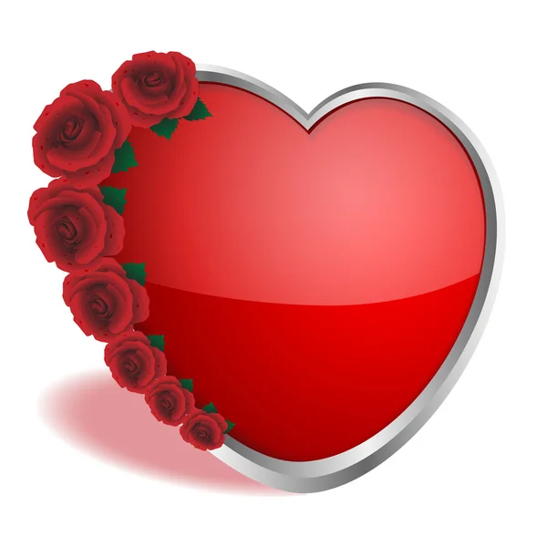 赤い色と白い背景の上の心のバラ — ストックベクタ