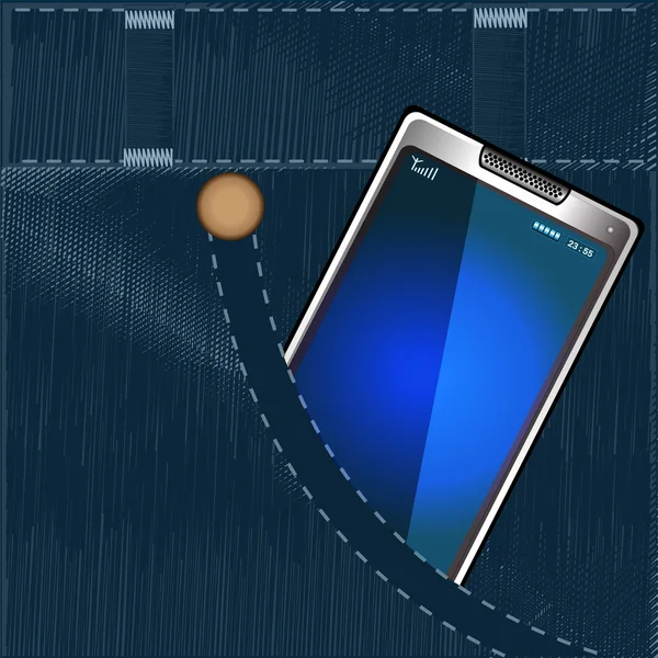Telefone Celular Moderno Localizado Bolso Calças Cor Azul Escuro — Vetor de Stock