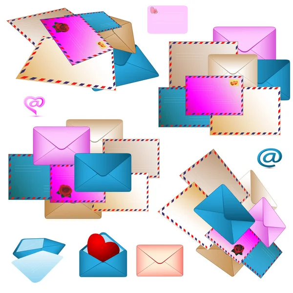 Some Various Collections Consisting Post Envelopes Different Color — Stock Vector