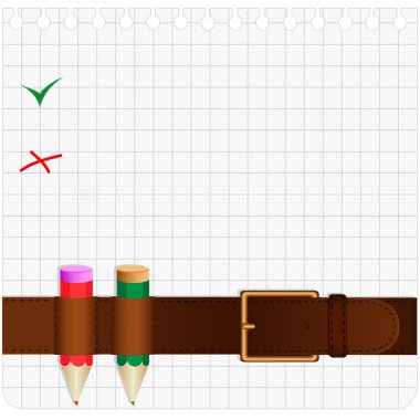 Belt for trousers and colored pencils are a piece of paper for records clipart