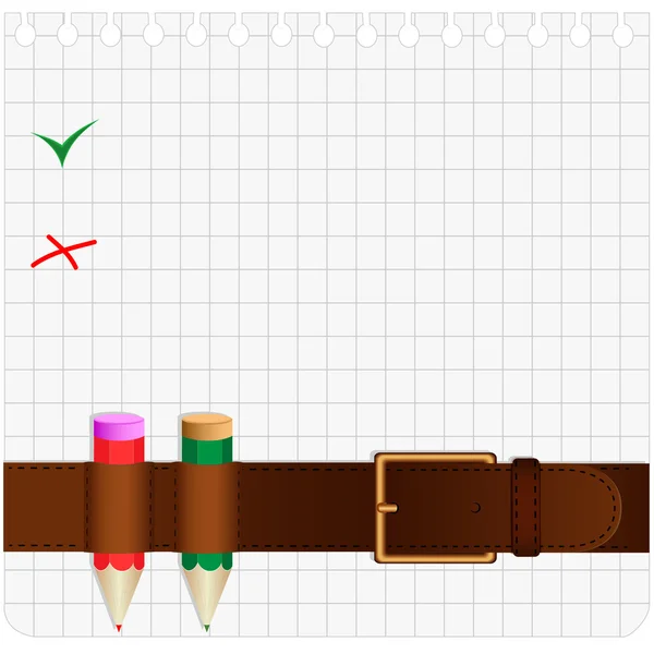 皮带的裤子和彩色的铅笔是一张纸的记录 — 图库矢量图片