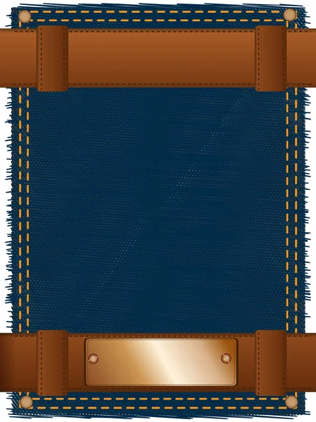 抽象背景所作的两个皮带和铜标签位于上一块牛仔裤布 — 图库矢量图片
