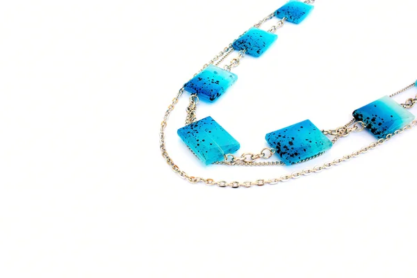 Blue Necklace Isolated White Background — Stock Photo, Image