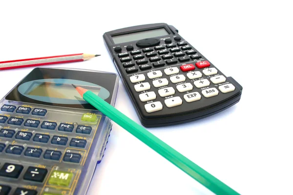 Calculators Pencils Isolated White Background — Stock Photo, Image
