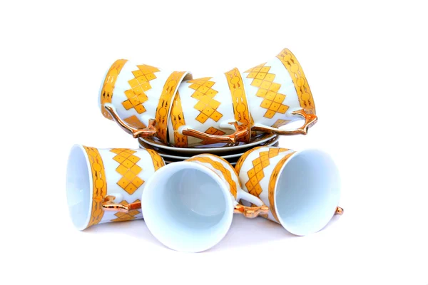 Чашки Посудом Ізольовані Білому Тлі — стокове фото