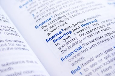 The word finance and financial in dictionary. clipart
