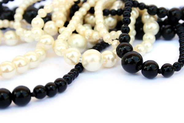 White Black Necklaces Isolated White Background — Stock Photo, Image