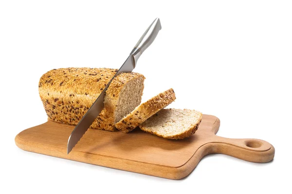 Čerstvý Chléb Nůž Izolovaných Bílém — Stock fotografie