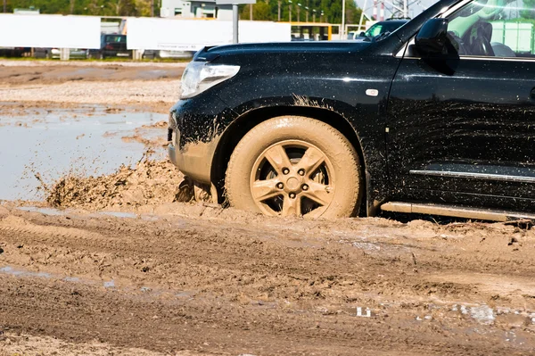 Car Sprays Mud Zips Corner Dirt Road Rally — Stock Photo, Image