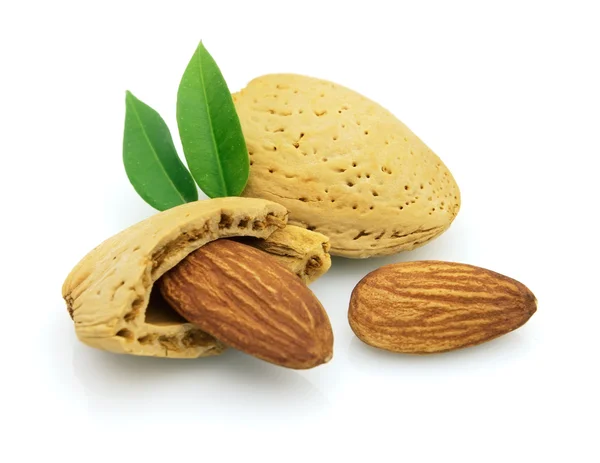 Almonds with leaves — Stock Photo, Image