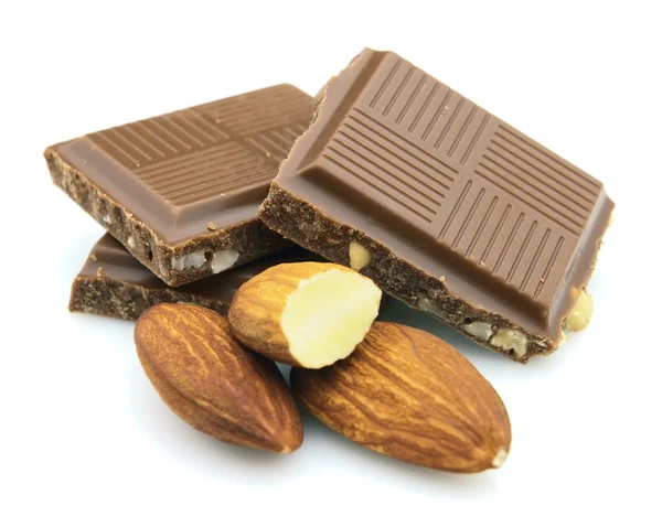 Milk chocolate with almonds — Stock Photo, Image