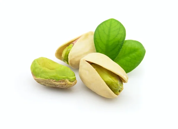 Fresh pistachio with leaves — Stock Photo, Image
