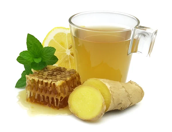 Ingwertee Mit Honig Minze Und Zitrone — Stockfoto