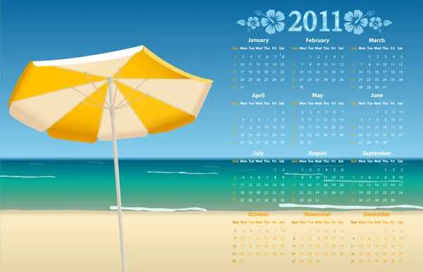 Vektorkalender 2011 mit tropischem Strand — Stockvektor