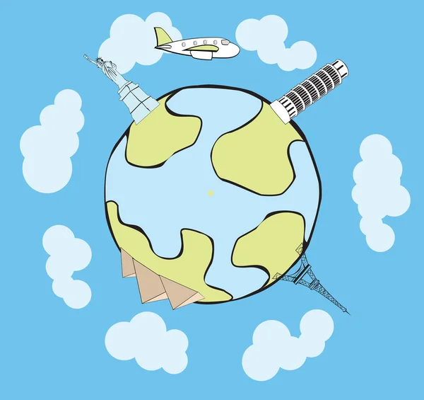 Avião vetorial viajando ao redor do globo — Vetor de Stock