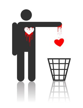 Vector character throwing out his bloody heart, concept for St. Valentines day clipart