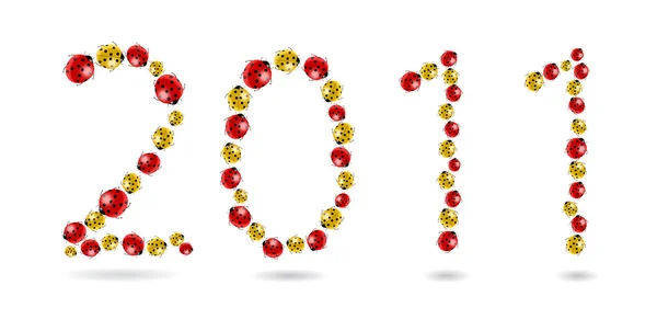 Vektör 2011 Yılı Renkli Ladybugs Kurdu — Stok Vektör