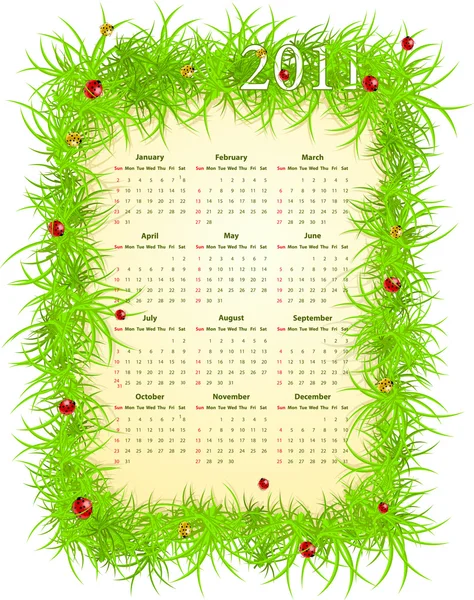 Illustrazione vettoriale del calendario americano primavera 2011 — Vettoriale Stock