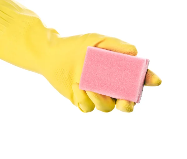 Рука с розовой губкой — стоковое фото