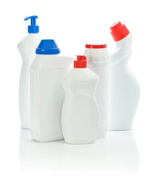 Fife czyszczenia butelek na białym tle — Zdjęcie stockowe