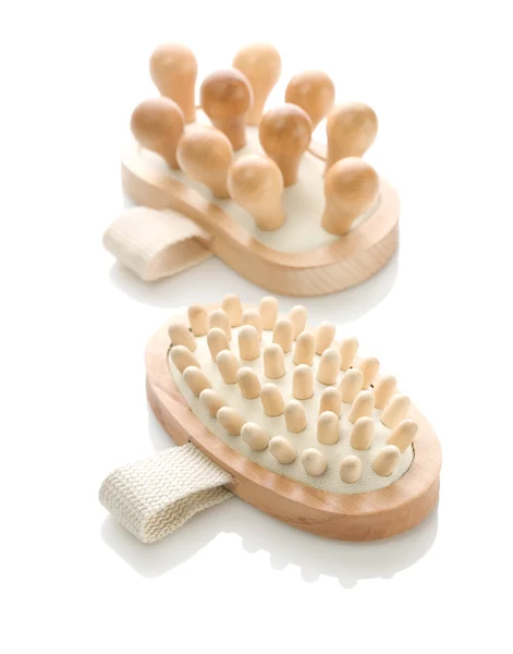 Two isolated wooden massagers — Stock Photo, Image