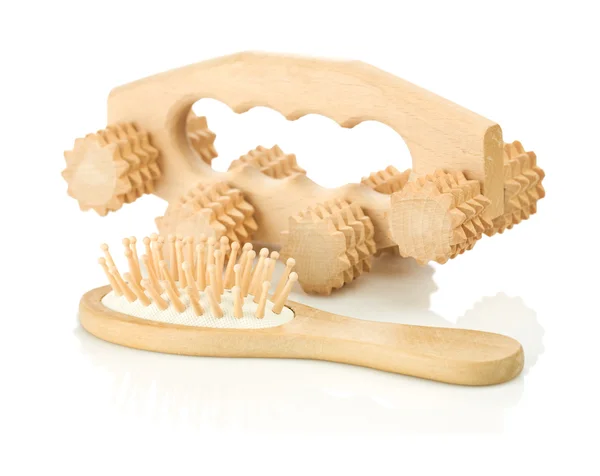 Wooden massager with hairbrush — Stock Photo, Image