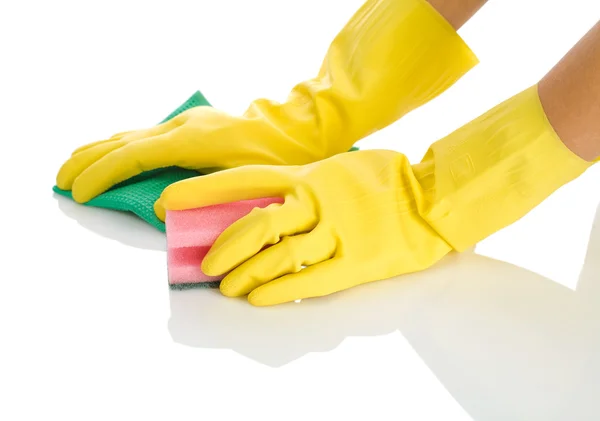 Dwie ręce z gąbki i dywan — Zdjęcie stockowe