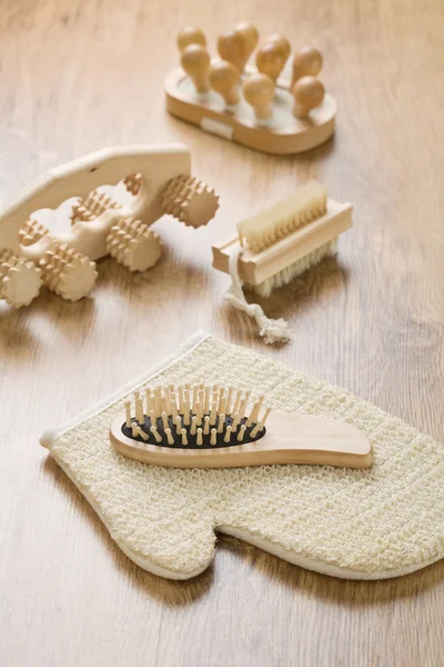 Set di oggetti in legno con fibra di tiglio — Foto Stock