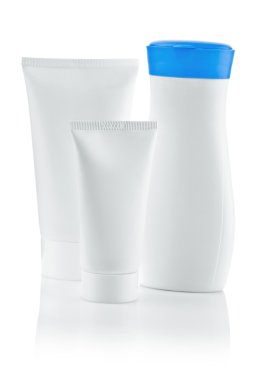 Bottle with blue lid and two tube isolated clipart