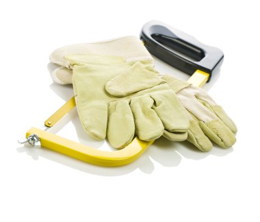 Gloves on hacksaw clipart