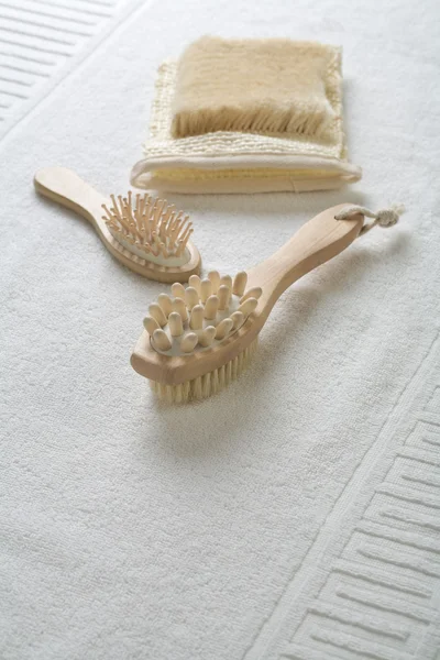 Hairbrush massager and bast — Stock Photo, Image