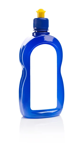 Голубая бутылка с этикеткой — стоковое фото