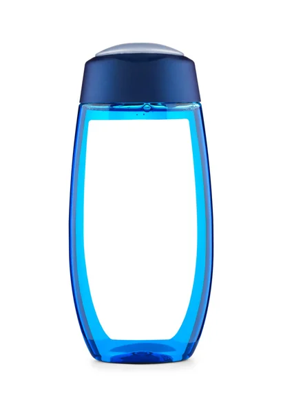 Bouteille de douche bleue avec étiquette — Photo
