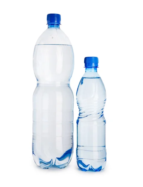 Grande e piccola bottiglia blu isolato — Foto Stock
