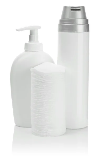 Bottles and cotton pads — Stock Photo, Image