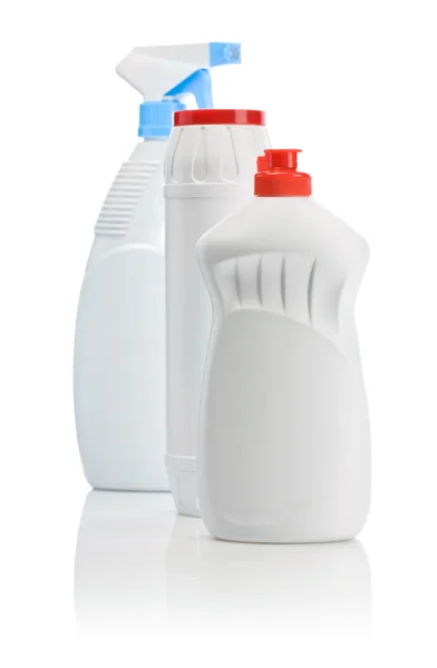 Botellas y spray para la limpieza de la cocina — Foto de Stock