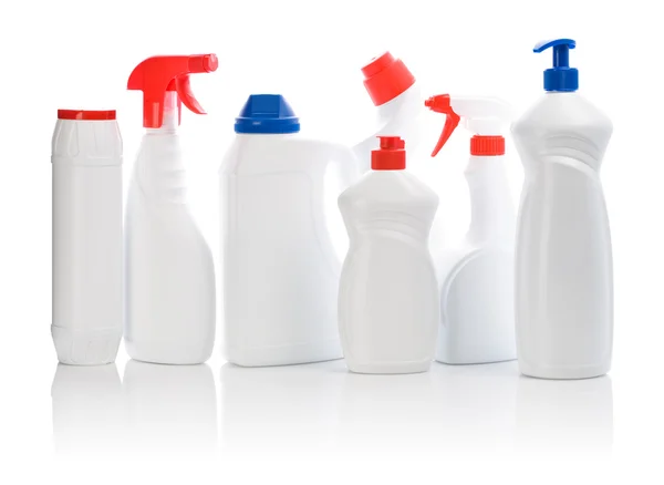 Grande set di bottiglie più pulite isolate — Foto Stock