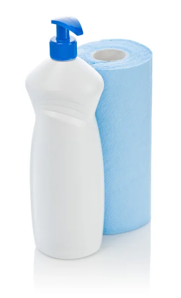 Big white kitchen bottles and towel — Stock Photo, Image