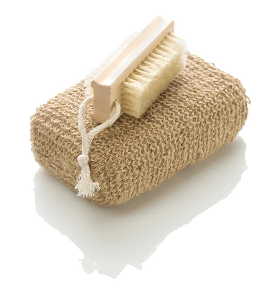 Brush on bath sponge — Stock Photo, Image