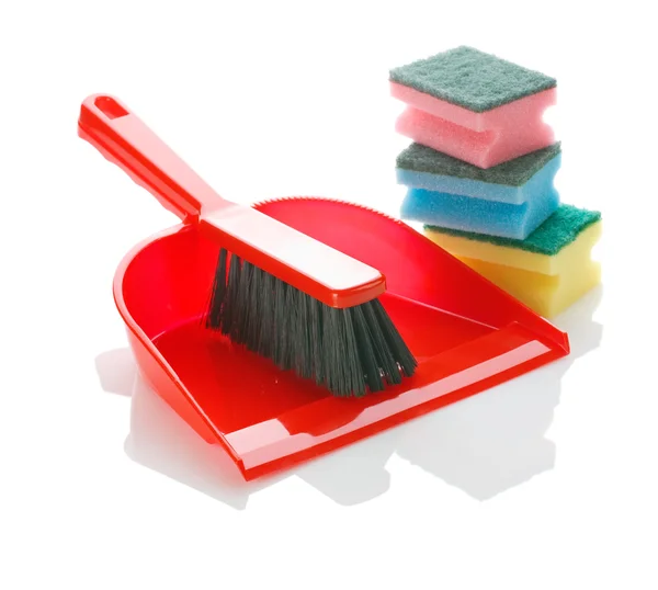 Brush on dustpan with sponges — Stock Photo, Image