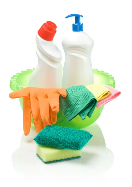 Composição dos acessórios de limpeza — Fotografia de Stock